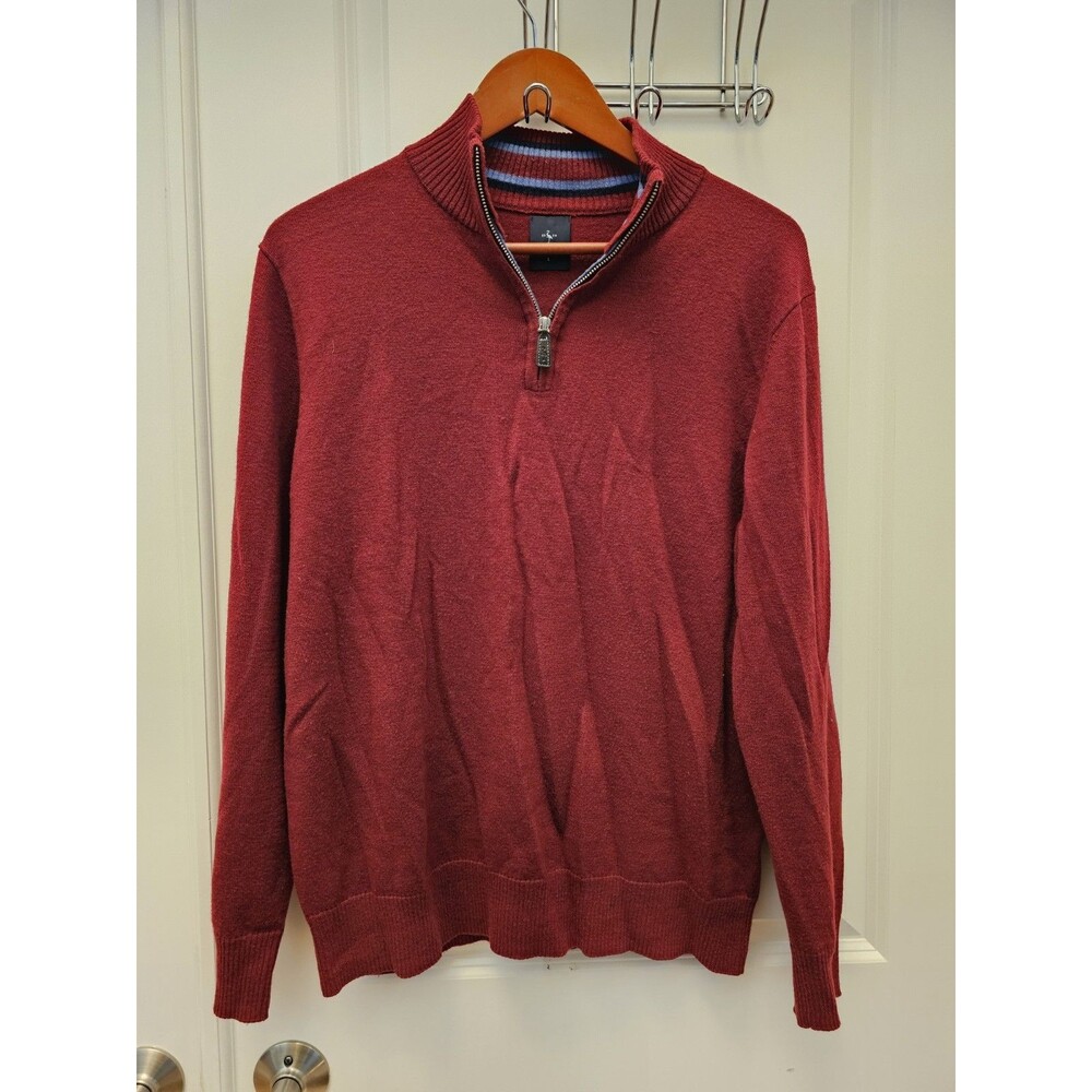 Tailorbyrd Collection Men’s Large Quarter Zip Sweater Burgundy Red - Wool Blend